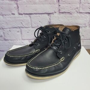 Polo Ralph Lauren Brawley Leather Canvas Chukka Ankle Boots 12D Black Lace Shoes